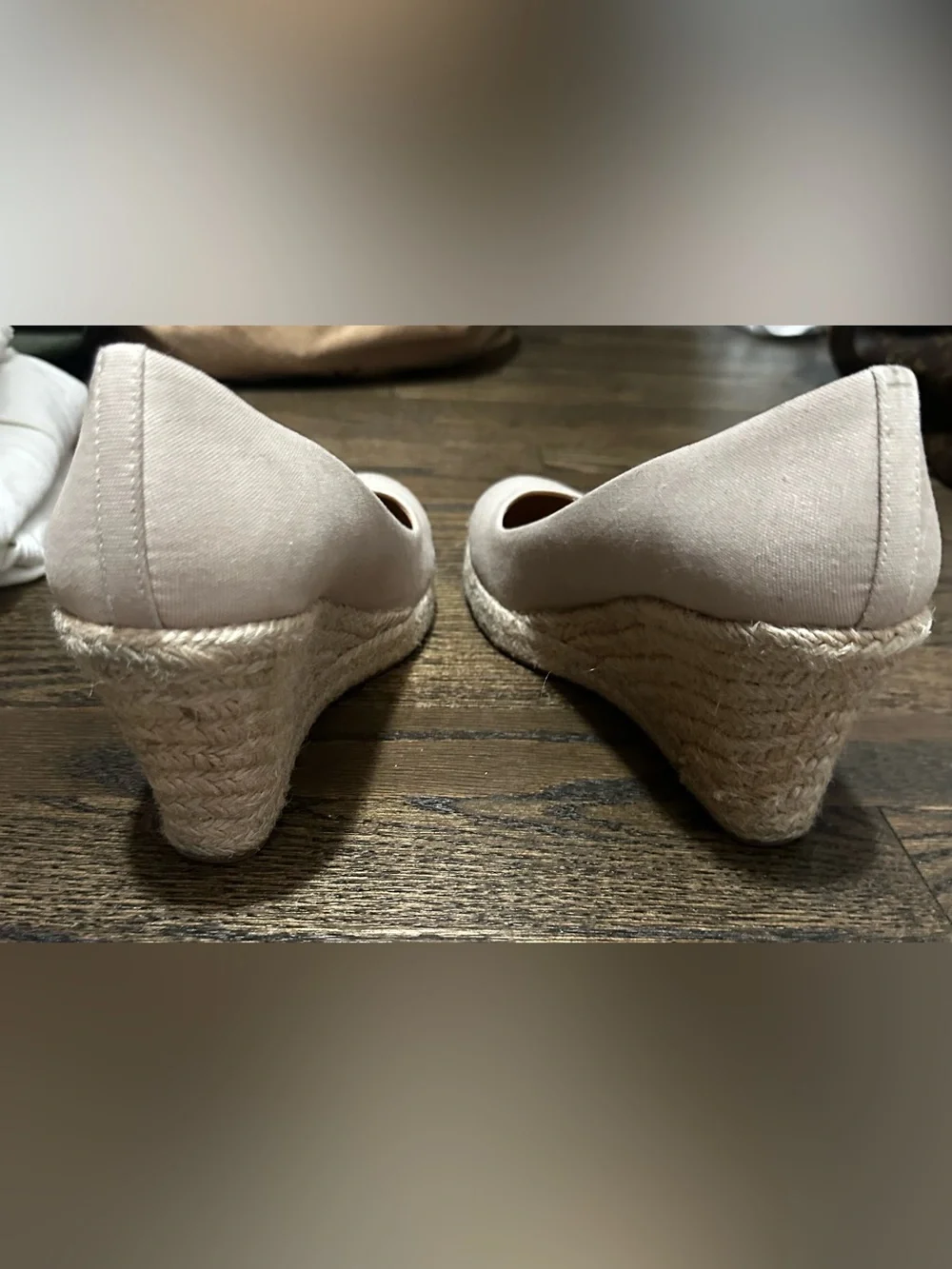J. Crew Canvas Espadrille Pumps in Light Beige. Size 9. Bottoms Have Some Wear.